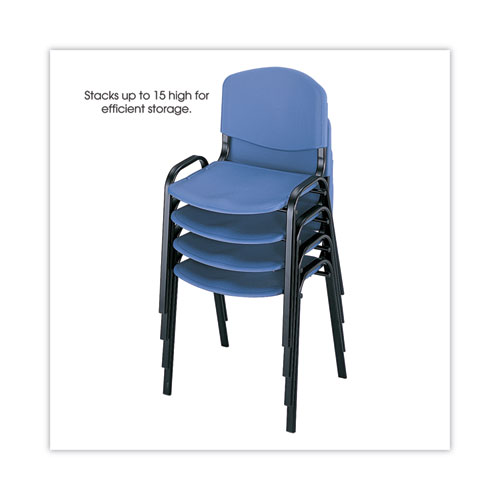 Stacking Chair, Supports Up to 250 lb, 18" Seat Height, Blue Seat, Blue Back, Black Base, 4/Carton