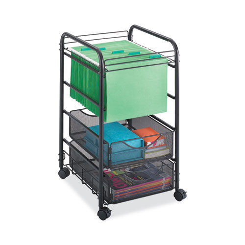 Image of Safco® Onyx Mesh Open Mobile File With Drawers, Metal, 2 Drawers, 1 Bin, 15.75" X 17" X 27", Black