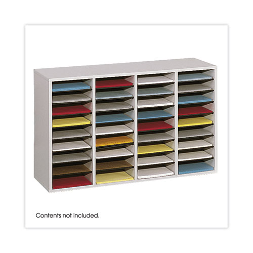 Wood/Laminate Literature Sorter, 36 Compartments, 39.25 x 11.75 x 24, Gray