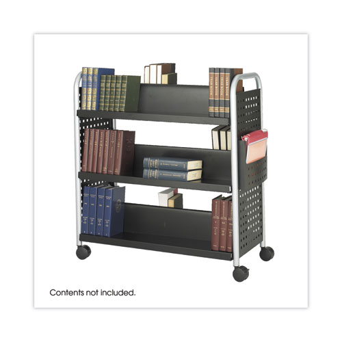 Scoot Double-Sided Book Cart, Metal, 6 Shelves, 1 Bin, 41.25" x 17.75" x 41.25", Black