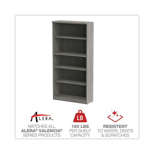 Image of Alera® Valencia Series Bookcase, Five-Shelf, 31.75W X 14D X 64.75H, Gray