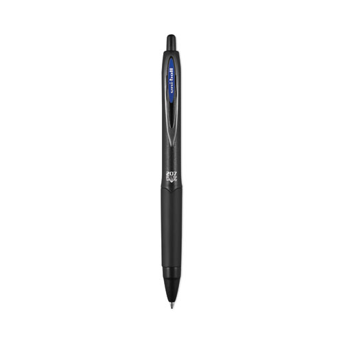 207 Plus+ Gel Pen, Retractable, Medium 0.7 mm, Blue Ink, Black Barrel, Dozen