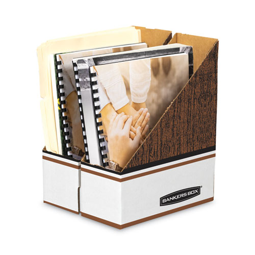 Image of Bankers Box® Corrugated Cardboard Magazine File, 4 X 9 X 11.5, Wood Grain, 12/Carton