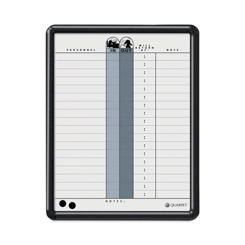 Employee In/Out Board, 11 x 14, Porcelain White/Gray Surface, Black Plastic Frame