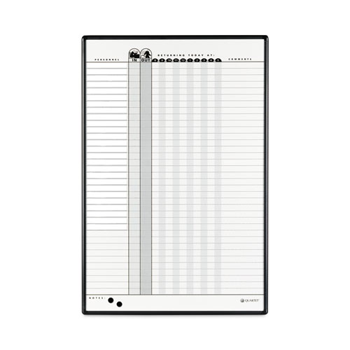 Employee In/Out Board System, Up to 36 Employees, 24 x 36, Porcelain White/Gray Surface, Black Aluminum Frame