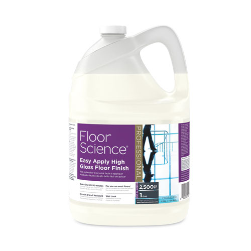Floor Science Premium High Gloss Floor Finish, Clear Scent, 1 gal Container,4/CT