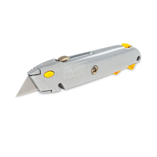 Quick-Change Utility Knife with Retractable Blade and Twine Cutter, 6" Metal Handle, Gray