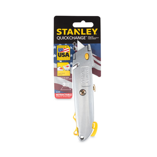 Quick-Change Utility Knife with Retractable Blade and Twine Cutter, 6" Metal Handle, Gray