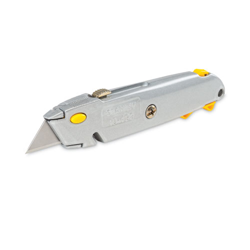 Quick-Change Utility Knife with Retractable Blade and Twine Cutter, 6" Metal Handle, Gray, 6/Box