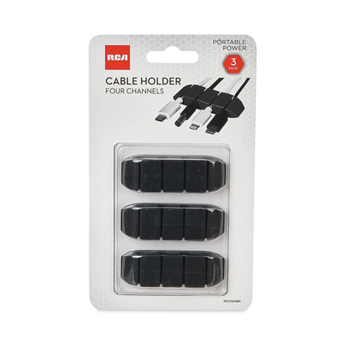 Image of Four Channel Cable Holder Black, 3" x 3", 3/Pack