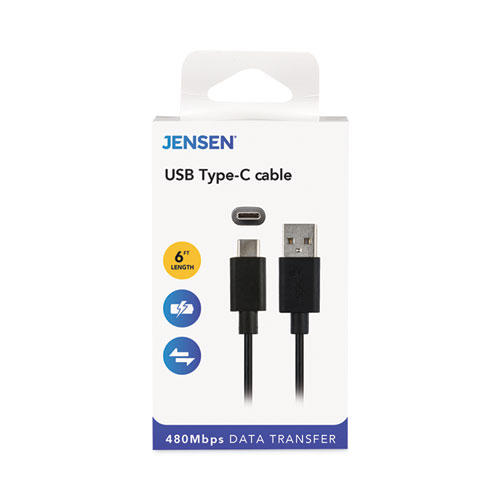 Jensen® Usb-A To Usb-C Cable, 6 Ft, Black
