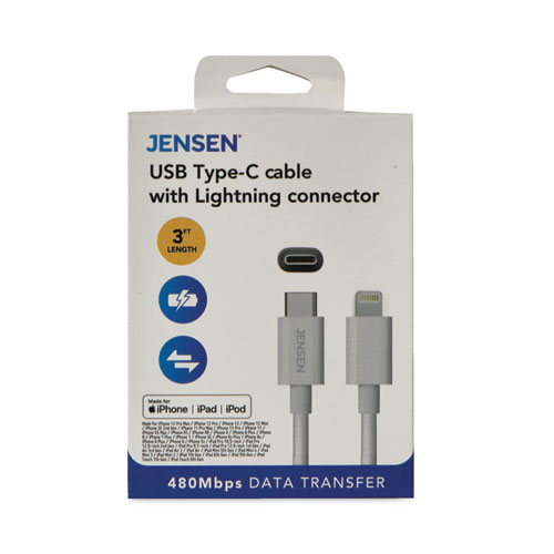Image of Jensen® Usb-C To Lightning Cable, 3 Ft, White