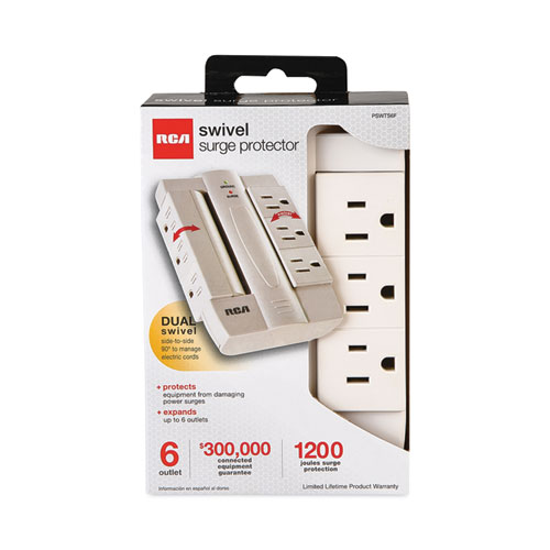 6 Outlet Swivel Surge Protector, 6 AC Outlets, 1,200 J, White