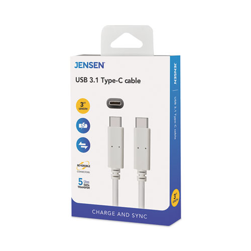 Image of Jensen® Usb-C 3.1 Type-C, 5 Gbps, 3 Ft, White