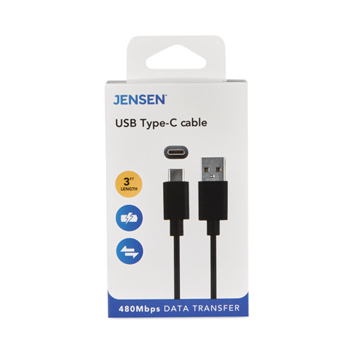 JENSEN® USB-A to USB-C Cable, 3 ft, Black