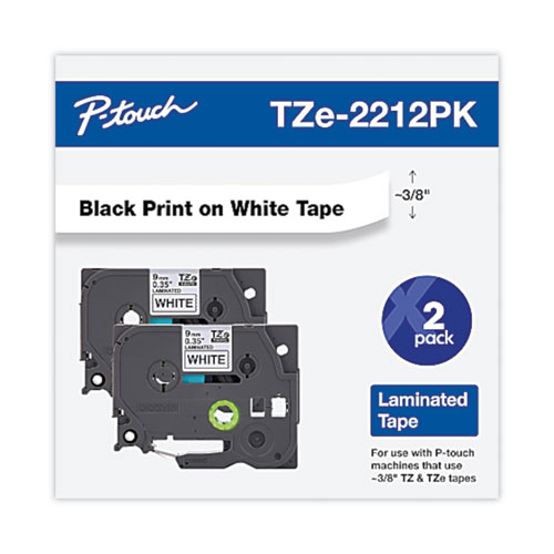 Image of Brother P-Touch® Tze Standard Adhesive Laminated Labeling Tape, 0.35" X 26.2 Ft, Black On White, 2/Pack