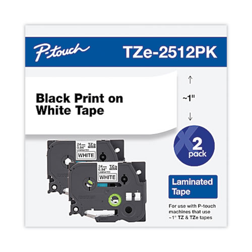 Image of Brother P-Touch® Tze Standard Adhesive Laminated Labeling Tape, 0.94" X 26.2 Ft, Black On White, 2/Pack