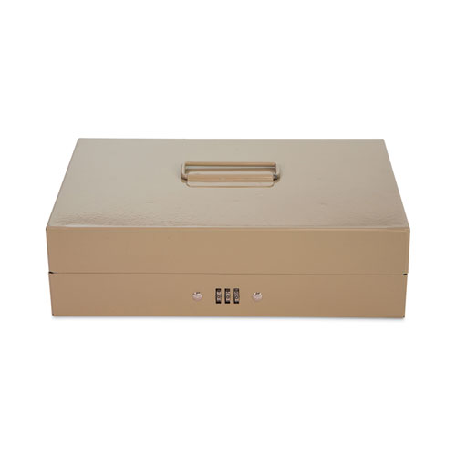 Heavy Duty Lay Flat Cash Box, 6 Compartments, 11.6 x 7.9 x 3.7, Sand