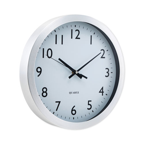 Image of Universal® Brushed Aluminum Wall Clock, 12" Overall Diameter, Silver Case, 1 Aa (Sold Separately)