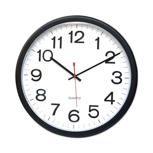 Universal® Indoor/Outdoor Round Wall Clock, 13.5" Overall Diameter, Black Case, 1 Aa (Sold Separately)