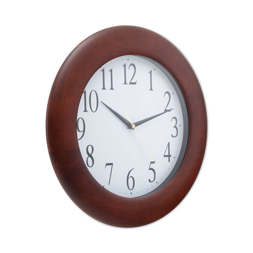 Round Wood Wall Clock, 12.75" Overall Diameter, Cherry Case, 1 AA (sold separately)