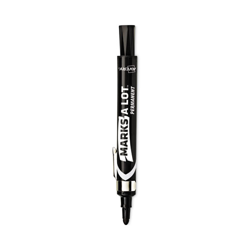 Avery® Marks A Lot Large Desk-Style Permanent Marker With Metal Pocket Clip, Broad Bullet Tip, Black, Dozen (24878)