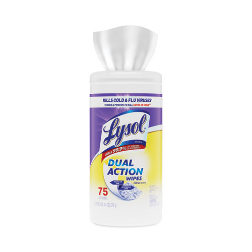 Image of Lysol® Brand Dual Action Disinfecting Wipes, 1-Ply, 7 X 7.5, Citrus, White/Purple, 75/Canister, 6 Canisters/Carton