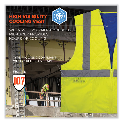 Image of Ergodyne® Chill-Its 6668 Class 2 Hi-Vis Safety Cooling Vest, Polymer, X-Large, Lime, Ships In 1-3 Business Days