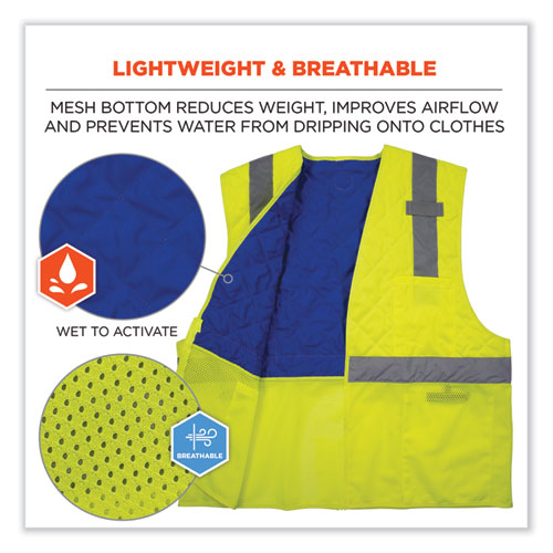Image of Ergodyne® Chill-Its 6668 Class 2 Hi-Vis Safety Cooling Vest, Polymer, X-Large, Lime, Ships In 1-3 Business Days