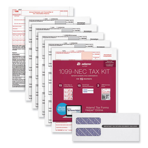 Adams® 5-Part 1099-Nec Online Tax Kit, Fiscal Year: 2022, Five-Part Carbonless, 8.5 X 3.66, 3 Forms/Sheet, 15 Forms Total