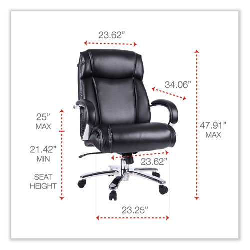 Alera Maxxis Series Big/Tall Bonded Leather Chair, Supports 500 lb, 19.7" to 25" Seat Height, Black Seat/Back, Chrome Base