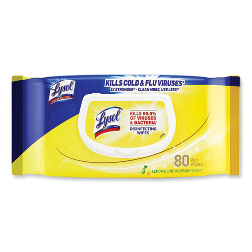 Disinfecting Wipes Flatpacks, 1-Ply, 6.69 x 7.87, Lemon and Lime Blossom, White, 80 Wipes/Flat Pack
