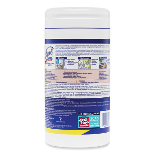 Disinfecting Wipes, 1-Ply, 7 x 7.25, Lemon and Lime Blossom, White, 80 Wipes/Canister
