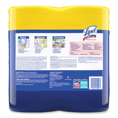 Disinfecting Wipes, 1-Ply, 7 x 7.25, Lemon and Lime Blossom, White, 80 Wipes/Canister, 2 Canisters/Pack