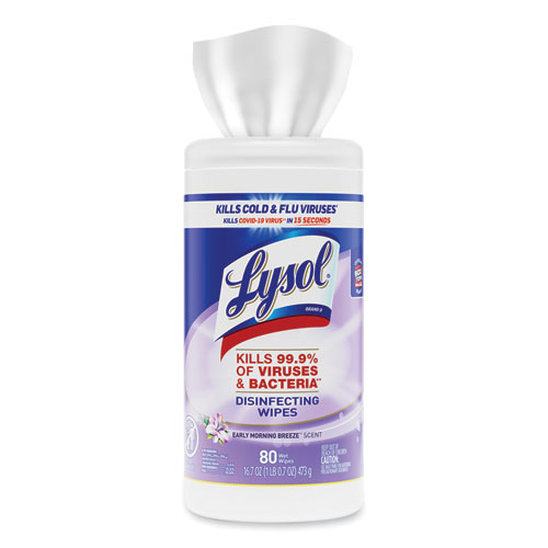 Image of Lysol® Brand Disinfecting Wipes, 1-Ply, 7 X 7.25, Early Morning Breeze, White, 80 Wipes/Canister, 6 Canisters/Carton