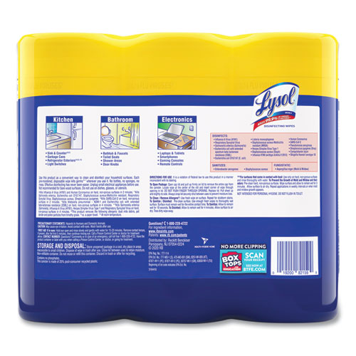 Image of Lysol® Brand Disinfecting Wipes, 1-Ply, 7 X 7.25, Lemon And Lime Blossom, White, 35 Wipes/Canister, 3 Canisters/Pack