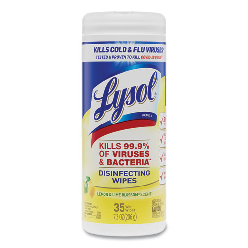 Image of Disinfecting Wipes, 7 x 7.25, Lemon and Lime Blossom, 35 Wipes/Canister, 12 Canisters/Carton