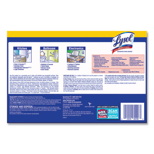 Image of Lysol® Brand Disinfecting Wipes, 1-Ply, 7 X 7.25, Lemon And Lime Blossom, White, 80 Wipes/Canister, 2 Canisters/Pack