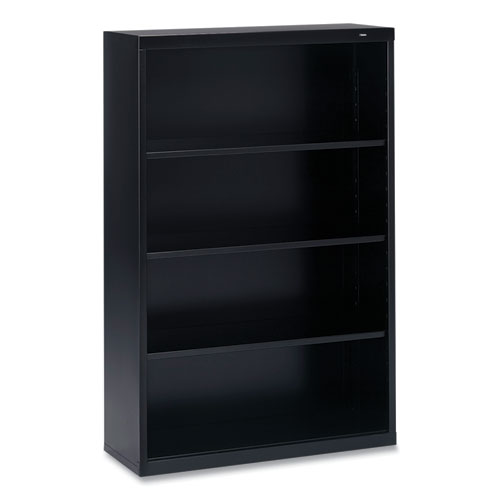 Metal Bookcase, Four-Shelf, 34.5w x 13.5d x 52.5h, Black