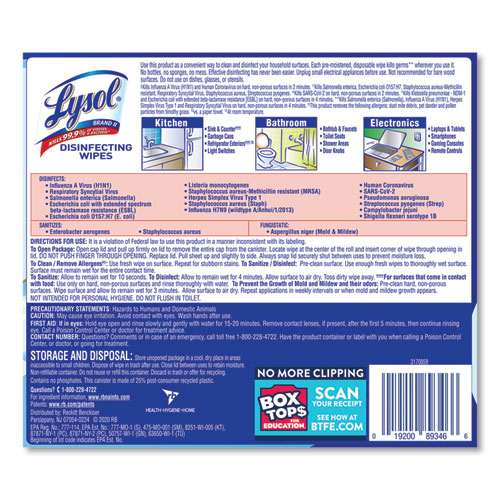 Image of Lysol® Brand Disinfecting Wipes, 1-Ply, 7 X 7.25, Crisp Linen, White, 80 Wipes/Canister, 6 Canisters/Carton