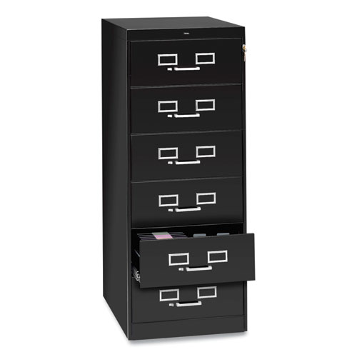 Six-Drawer Multimedia/Card File Cabinet, Black, 21.25" x 28.5" x 52"