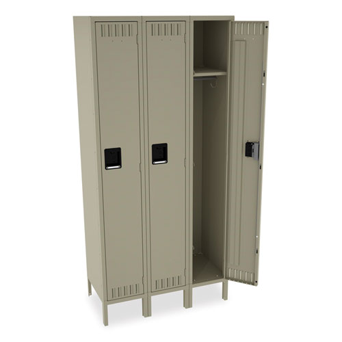 Image of Tennsco Single-Tier Locker With Legs, Three Lockers With Hat Shelves And Coat Rods, 36W X 18D X 78H, Sand