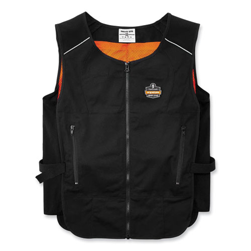 Ergodyne® Chill-Its 6260 Lightweight Phase Change Cooling Vest W/ Packs, Cotton/Polyester, Small/Med, Black, Ships In 1-3 Business Days