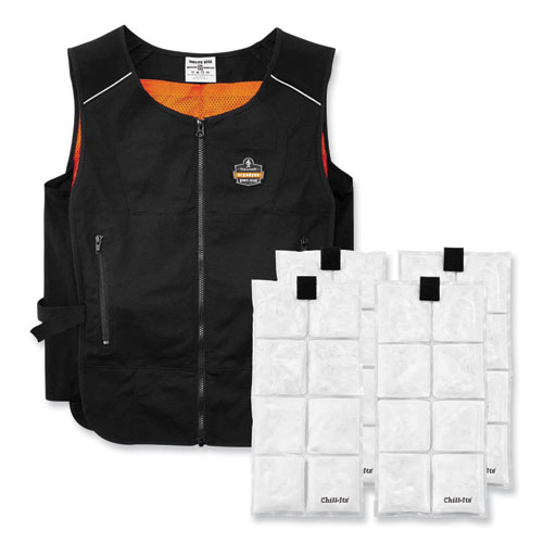 Chill-Its 6260 Lightweight Phase Change Cooling Vest w/ Packs, Cotton/Polyester, Large/XL, Black, Ships in 1-3 Business Days
