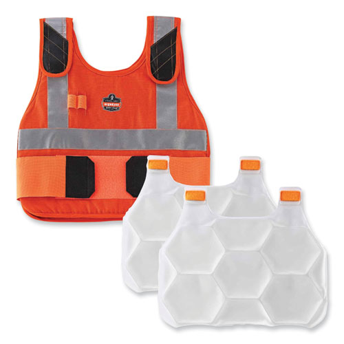 Chill-Its 6215 Premium FR Phase Change Cooling Vest w/Packs, Modacrylic Cotton, Large/XL, Orange, Ships in 1-3 Business Days