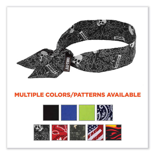 Image of Ergodyne® Chill-Its 6700 Cooling Bandana Polymer Tie Headband, One Size Fits Most, Skulls, Ships In 1-3 Business Days