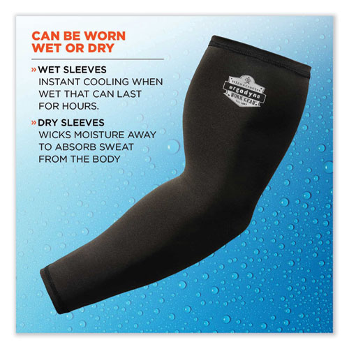 Image of Ergodyne® Chill-Its 6690 Performance Knit Cooling Arm Sleeve, Polyester/Spandex, Large, Black, 2 Sleeves, Ships In 1-3 Business Days