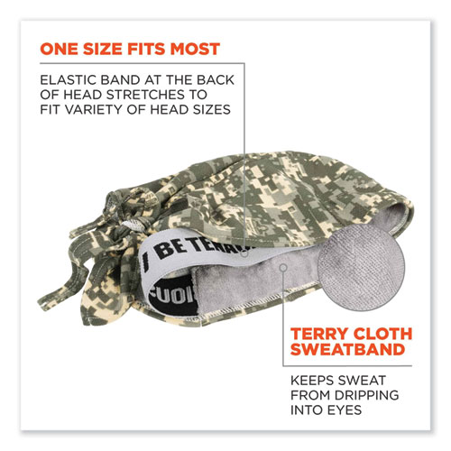 Image of Ergodyne® Chill-Its 6615 High-Perform Bandana Doo Rag With Terry Cloth Sweatband, One Size Fits Most, Camo, Ships In 1-3 Business Days