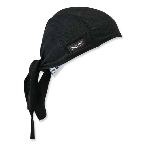 Image of Ergodyne® Chill-Its 6615 High-Performance Bandana Doo Rag With Terry Cloth Sweatband, One Size, Black, Ships In 1-3 Business Days