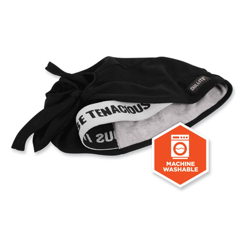 Image of Ergodyne® Chill-Its 6615 High-Performance Bandana Doo Rag With Terry Cloth Sweatband, One Size, Black, Ships In 1-3 Business Days